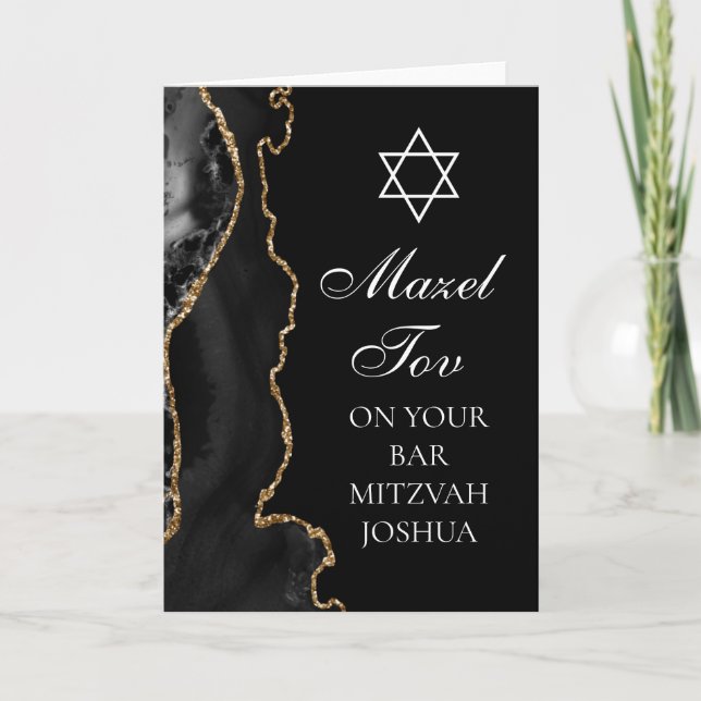 Mazel Tov auf Ihrer Bar Mitzvah Black Gold Karte (Vorderseite)