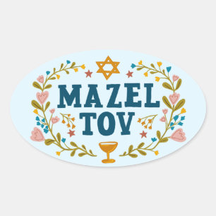 MAZEL TOV BAR BAT MITZVAH Jüdisch anpassbar Ovaler Aufkleber