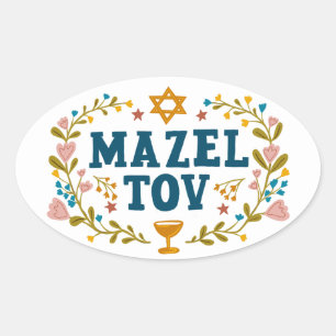 MAZEL TOV BAR BAT MITZVAH Jüdischer individuell ei Ovaler Aufkleber