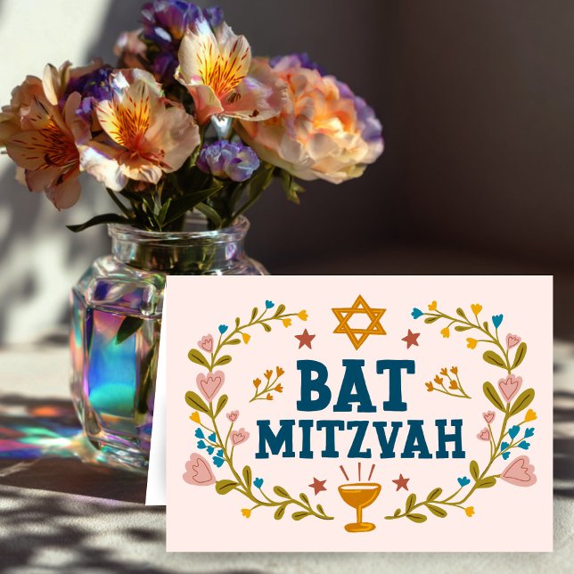MAZEL TOV BAT MITZVAH Jüdische Blume individuell a Karte (MAZEL TOV BAT MITZVAH Jewish Floral Customizable Card
)
