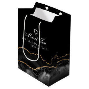 Mazel Tov Black Gold Personalisiert Bar Mitzvah Mittlere Geschenktüte