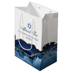 Mazel Tov Chic Blue Gold Personalisiert Bat Mitzva Mittlere Geschenktüte