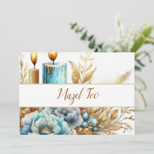 Mazel Tov Gratulationskarte, Blaue Kerze Floral Einladung