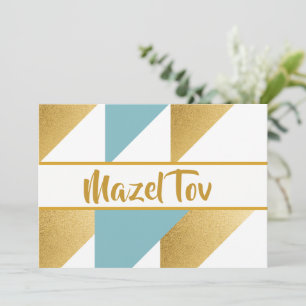 Mazel Tov Gratulationskarte, Gold Aqua Blau, Einladung