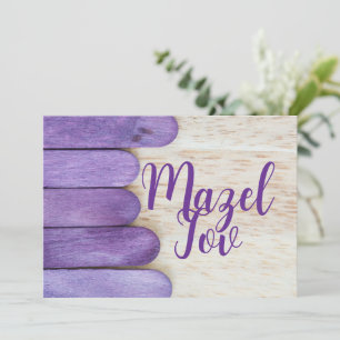 Mazel Tov Gratulationskarte, Lila Beige Holz, Einladung