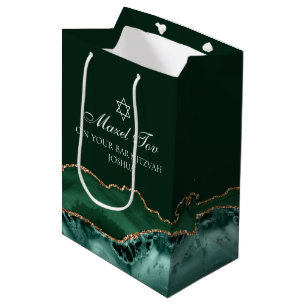 Mazel Tov Green Gold Personalisiert Bar Mitzvah Mittlere Geschenktüte