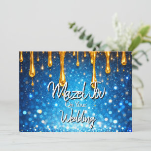Mazel Tov Karte für Hochzeit, Blau tropfendes Gold