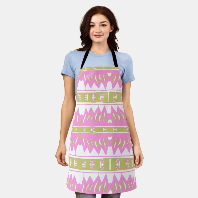 Mazipoodles Afrofuturist Pattern - Rosa Weiß Gree Schürze (Getragen)