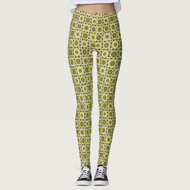Mazipoodles bitesize Olive Green Donuts mit Weiß Leggings (Vorderseite)