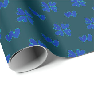 Mazipoodles blaue Herzen auf dunklem Aquamarin Geschenkpapier