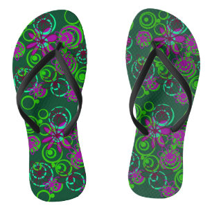 Mazipoodles Blumenbläschen Grün Lila Plane Flip Flops