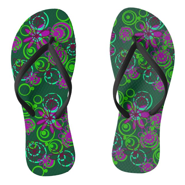 Mazipoodles Blumenbläschen Grün Lila Plane Flip Flops (Fußbett)