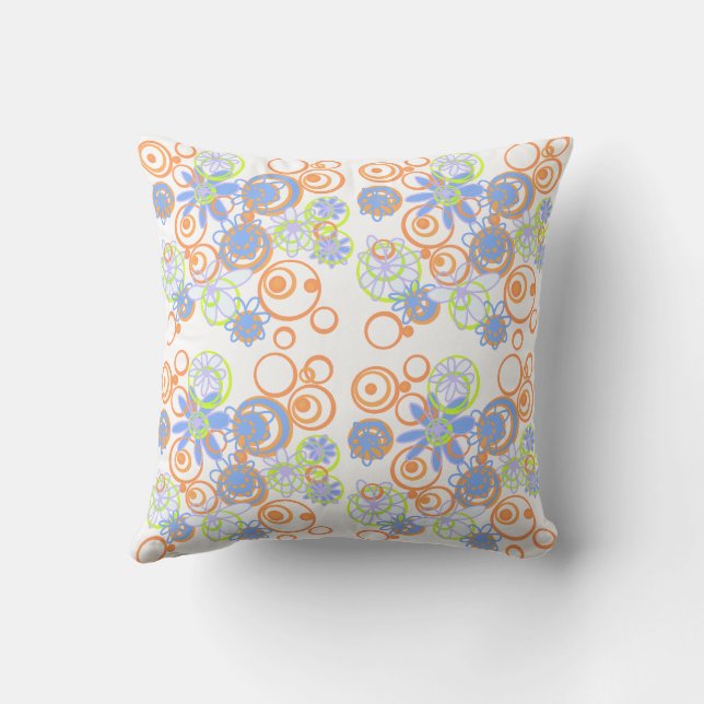 Mazipoodles Blumenbläschen - Weißes Orange Blau Kissen (Rückseite)