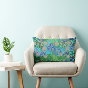 Mazipoodles Blumenblase, Multi Green Blue Brown Lendenkissen