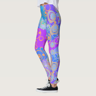 Mazipoodles Blumenblasen Multi Blue Orange Blue Leggings