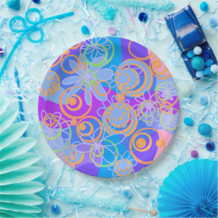 Mazipoodles Blumenblasen Multi Blue Orange Blue Pappteller