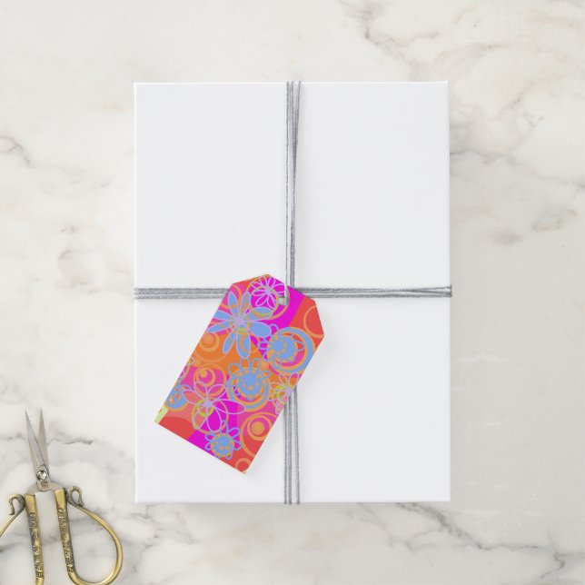 Mazipoodles Blumenblasen Multi Pink Orange Blue Geschenkanhänger (Mit Garn)