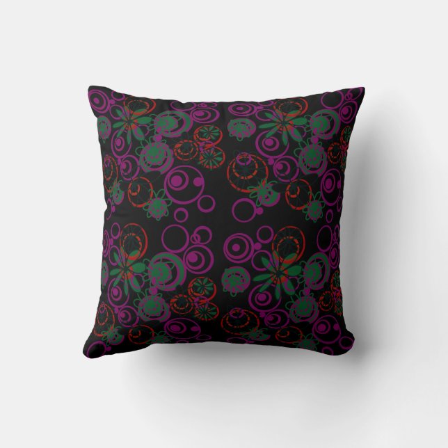 Mazipoodles Blumenblasen Schwarz Rosa Rot Kissen (Rückseite)