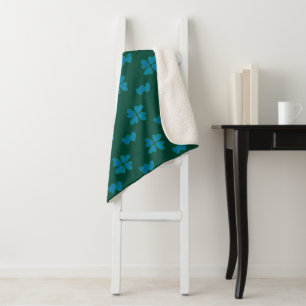 Mazipoodles Dusty Blue Hearts on Dark Green Sherpadecke