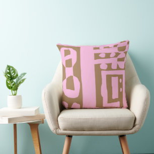 Mazipoodles Floral Decal Ethnic Print Pink Brown Kissen