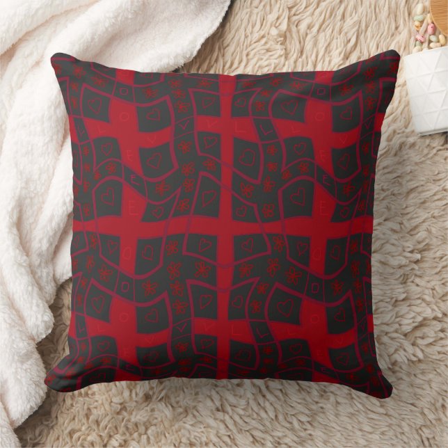 Mazipoodles Floral Liebe Herz Karo - Schwarz Rot Kissen (Decke)