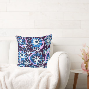 Mazipoodles Liebe Blume - Indigo Blue Lilac White Kissen