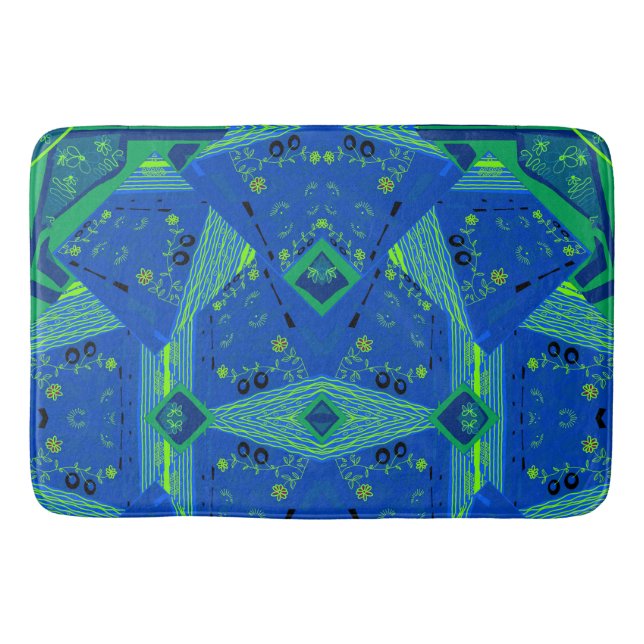 Mazipoodles Origami Chintz Blue Green Badematte (Vorderseite)