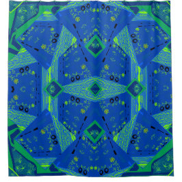 Mazipoodles Origami Chintz Blue Green Duschvorhang