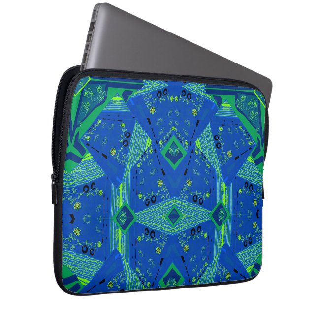 Mazipoodles Origami Chintz Blue Green Laptopschutzhülle (Vorne Rechts)
