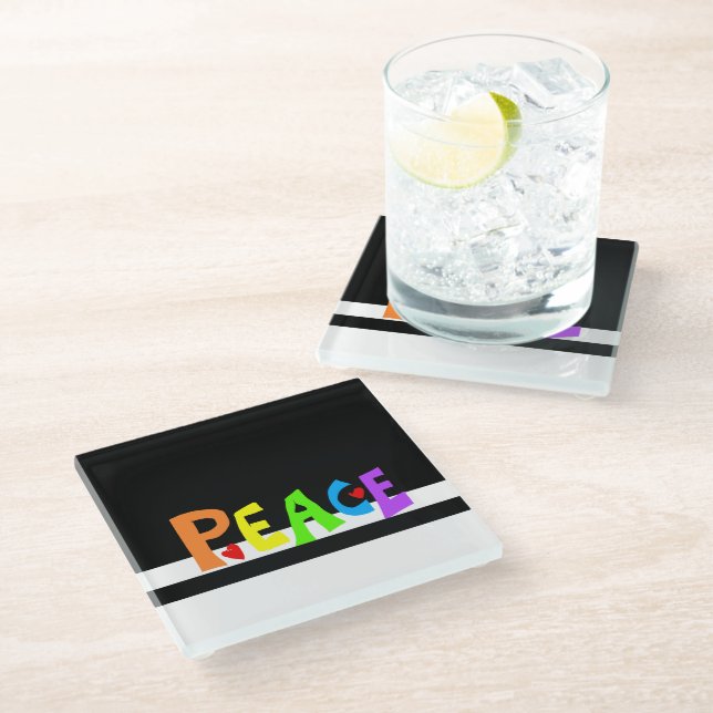 MAZIPOODLES Peace Rainbow Glasuntersetzer (Schrägansicht)