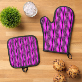 MAZIPOODLES Strippengeflechtmuster 001 B Ofenhandschuh & Topflappen-Set
