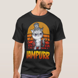 mb35 Halloween Katze Vampurr Vampir Katze Frauen M T-Shirt