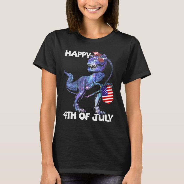 Mb35 Happy 4. Juli T-Rex Dinosaur Baby Kleinkind B T-Shirt (Vorderseite)