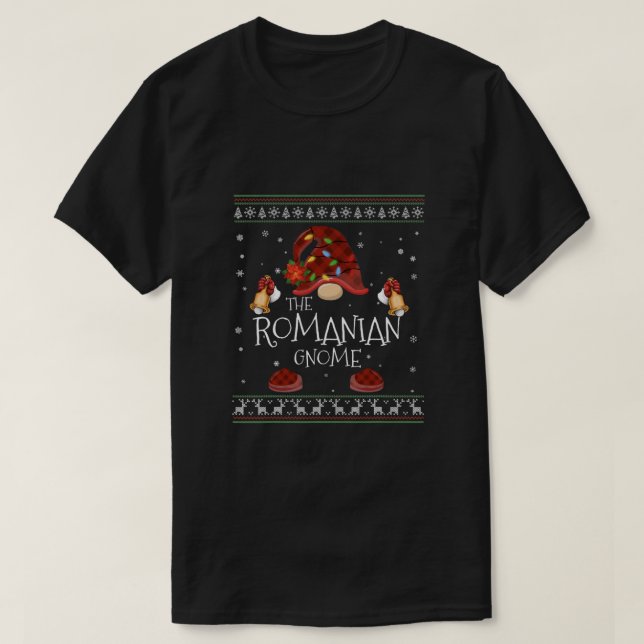 mb Rumänisch Gnome Buffalo Kariert Christmas Light T-Shirt (Design vorne)