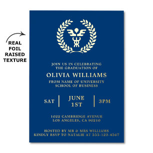 MBA Business Grad Navy Gold Graduation Party Folieneinladung