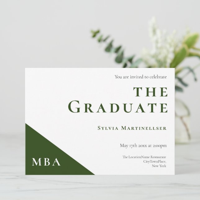 MBA Degree Green White Graduation Party Invitation (Debout devant)