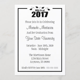 MBA Grad 2017 Invitation de diplôme (Casquettes no