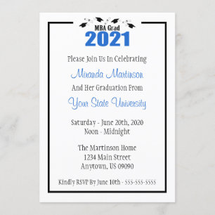 MBA Grad 2021 Abschluss Einladung (Blue Caps)
