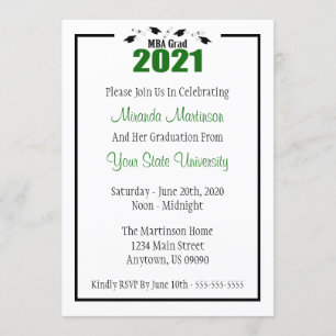 MBA Grad 2021 Abschluss Invite (Grüne Karten) Einladung