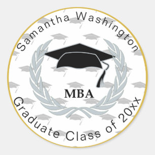 MBA-Hauptgraduierte Kappen-Muster-Goldgrenze Runder Aufkleber