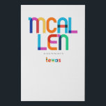 Mcallen Texas Mitte Jahrhundert, Pop Art, Künstlicher Leinwanddruck<br><div class="desc">Mcallen Texas klassischer Retrostil aus dem 60er 70er und 80er. Helle Primärfarben im abstrakten Kunststil des 20. Jahrhunderts mit einfachen geometrischen Elementen. Vintage Pop Kunst. Einfach fett,  trage deine Heimatstadt laut aus.</div>