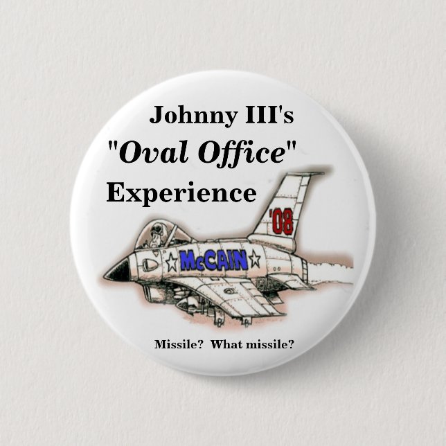 McCain Jet-Flugzeug-Cartoon, "ovales Büro", Exper… Button (Vorderseite)