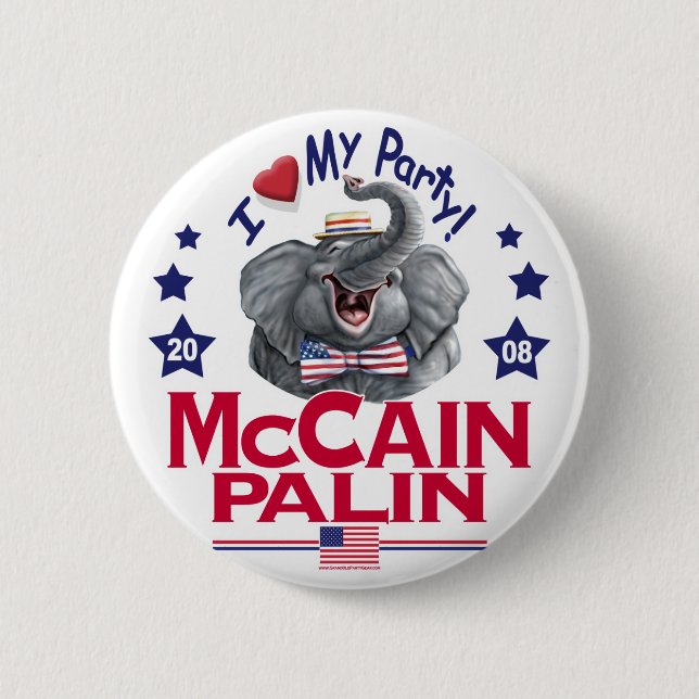 McCain Palin Republikaner-Elefant Button (Vorderseite)