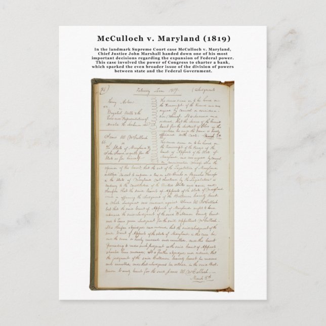 McCulloch v. Maryland, 17 U.S. 316 (1819) Postkarte (Vorderseite)