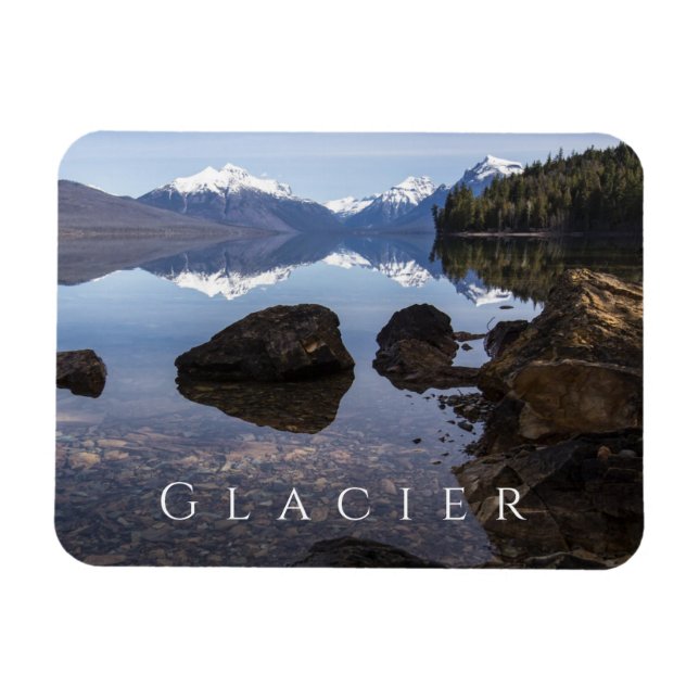 McDonald Lake, Rocky Shore, Mountains, Glacier NP Magnet (Horizontal)