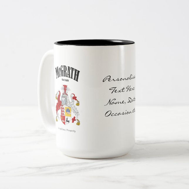 McGrath-Familienwappen, Übersetzung und Bedeutung Zweifarbige Tasse (Vorderseite Links)