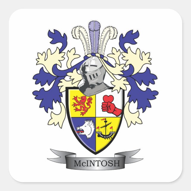 McIntosh Family Crest Coat of Arms Quadratischer Aufkleber (Vorderseite)