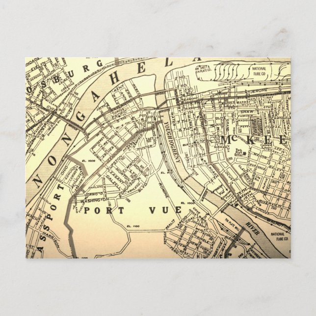 McKeesport, PA Vintag Map Postkarte (Vorderseite)