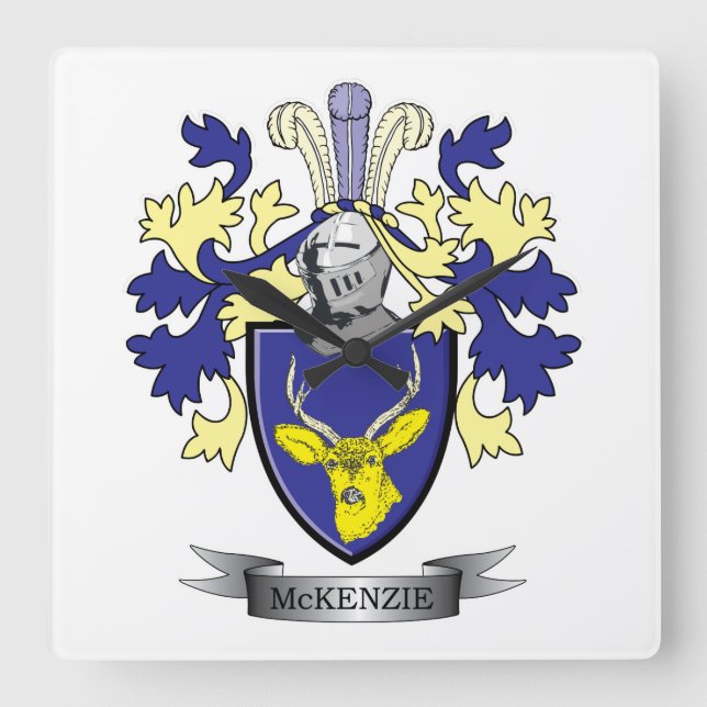 McKenzie Family Crest Coat of Arms Quadratische Wanduhr (Vorderseite)