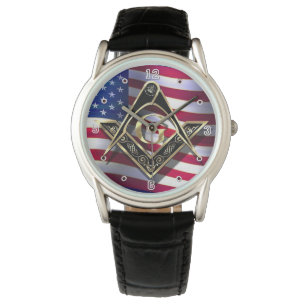 McKims Schwarzes/Goldquadrat u. -kompassse Armbanduhr